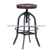 Industrial Vintage Round Leather Seat with Metal base Bar Stool